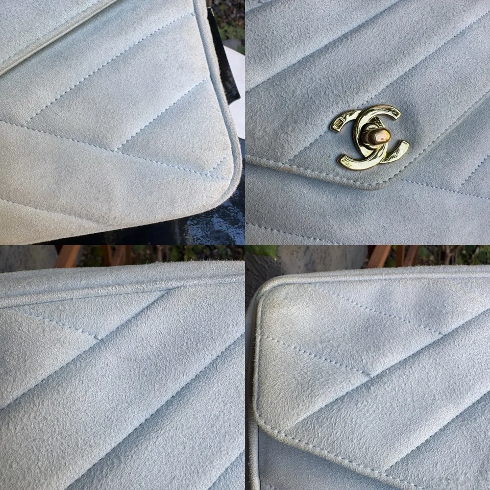 Chanel Vintage Suede Quilted Diana Camera Shoulder Bag